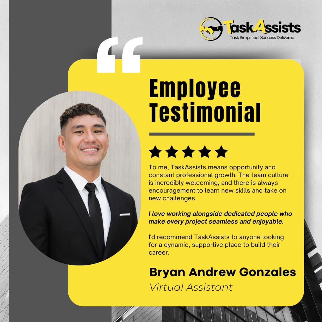 Employee Testimonial - Bryan Andrew Gonzales (Virtual Assistant)